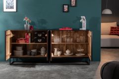 Massives Sideboard CREATIVO 180cm Mangoholz aufwändige 3D Front Retro Design