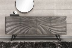 Massivholz Sideboard HURRICANE 175cm grau Akazie 3D-Design