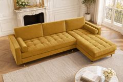 Elegantes Ecksofa COZY VELVET 260cm senfgelb Samt Federkern 3-Sitzer