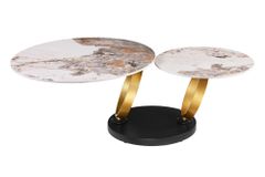 Design Couchtisch DANCING RINGS weiß braun rund drehbar Pandora Keramik gold