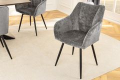 Drehbarer Retro Stuhl AVIGNON grau Chenille schwarze Metallbeine