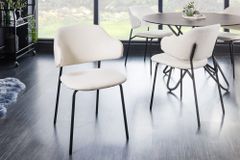 Design Stuhl VOGUE weiß Bouclé schwarze Metallbeine