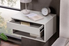 Design Nachttisch COMFORT 50cm weiß hängend mit Schublade und offenem Fach