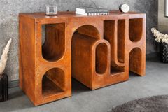 Abstrakter Konsolentisch ART AMBIENTE 120cm kupfer Edelrost-Look Beton Rundbogen-Design