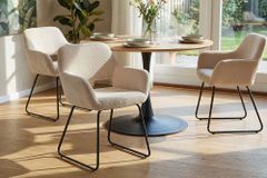 Design Stuhl MUSTANG beige Cord mit Armlehne schwarz Metallgestell