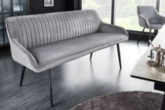 Design Sitzbank TURIN 160cm silbergrau Samt schwarz Metall Armlehne