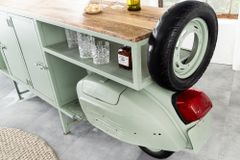 Extravaganter Barschrank SCOOTER 250cm salbei Retro-Konsole Motorroller mit Mangoholz Upcycling