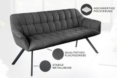 Esszimmer Sitzbank PAPILLON 165cm anthrazit Flachgewebe mit Lehnen schwarzes Metallgestell