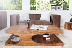 Design Couchtisch CUBUS 120cm braun Sheesham Massivholz stone finish mit Stauraum