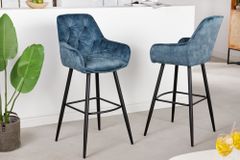 Design Barhocker MILANO petrol Samt Barstuhl mit Lehne Metall schwarz