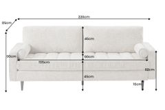 Design Sofa COZY VELVET 220cm beige Chenille Federkern 3-Sitzer mit goldener Kappe