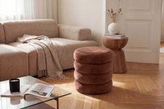 Runder Polsterhocker VOGUE 40cm rostbraun Samt mit Stauraum