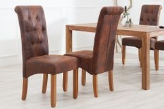 Edler Stuhl CASA whisky braun vintage mit Zierknöpfen Massivholzbeine