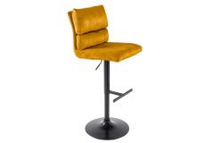 Höhenverstellbarer Barhocker COMFORT senfgelb Samt drehbar mit Lehne Metall schwarz