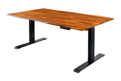 Höhenverstellbarer Schreibtisch MAMMUT 160cm natur Sheesham Massivholz Baumkante