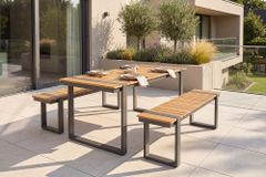 Wetterfester Gartentisch TAMPA LOUNGE 125cm grau natur Aluminium Metall Holz-Design Outdoor