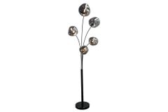 Design Stehlampe LIQUID DIAMOND 200cm schwarz smoke grau fünf Glasschirme mit Marmorfuß