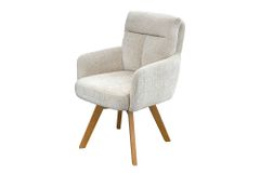 Drehbarer Stuhl BIG GEORGE champagner Chenille Cremona natur Buchenholz mit Armlehnen