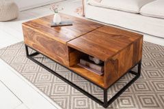 Höhenverstellbarer Couchtisch MAKASSAR FUNCTION 110cm braun Sheesham Massivholz stone finish