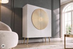 Massives Highboard AURUM 120cm weiß mit ikonischem Gold-Element