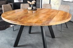 Massiver Esstisch IRON CRAFT 140cm natur rund Mangoholz Metall Industrial Design