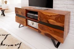 Massives TV-Lowboard AMAZONAS 160cm braun Sheeshamholz mit Baumkante