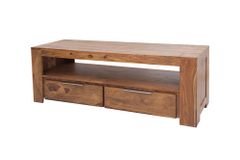 Massives TV-Board MAKASSAR 130cm braun Sheesham stone finish Lowboard zwei Schubladen