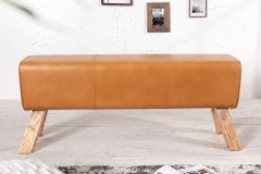 Design Sitzbank TURNBOCK 120cm cognac braun mit Echtleder-Bezug Sitzhocker