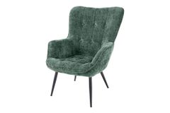 Design Sessel SCANDINAVIA grün Chenille Cremona schwarz Metall mit Armlehne