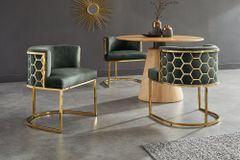 Stilvoller Stuhl ELEGANCE grün Samt gold Edelstahl mit Armlehne