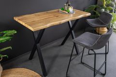 Industrial Bartisch WILD 120cm braun Wildeichen-Optik schwarz Metall X-Gestell