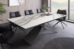 Ausziehbarer Esstisch EUPHORIA 180-220-260cm weiß Carrara Oro Keramik schwarz Metall