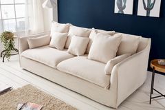 Großes 3-Sitzer Sofa HEAVEN 200cm natur beige Leinenstoff Federkern Hussensofa