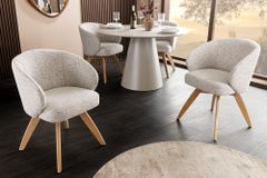 Drehbarer Stuhl WALKÜRE beige natur Eichenholz mit Taschenfederkern und Armlehne