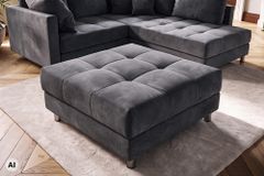 Hocker KENT 100cm grau Samt Taschenfederkern silberne Füße Sitzhocker Fußhocker