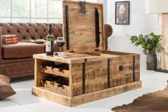 Massivholz Couchtisch BODEGA 100cm Mangoholz Hausbar Truhe mit Stauraum