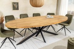 Massiver Esstisch GALAXIE 240cm braun Mangoholz oval schwarz Eisen Sterngestell