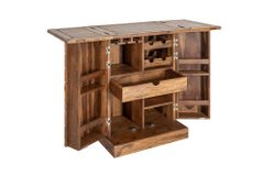 Handgearbeiteter Barschrank MOSAICO 130cm braun Sheeshamholz stone finish 3D Effekt
