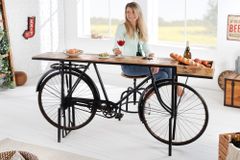 Retro Konsolentisch BICYCLE 195cm Mangoholz Fahrrad Bartisch Upcycling