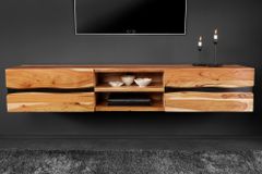 Hängendes TV-Lowboard AMAZONAS 160cm natur Akazie Massivholz Baumkante Metall schwarz