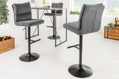 Höhenverstellbarer Barhocker COMFORT grau Cord drehbar mit Lehne Metall schwarz
