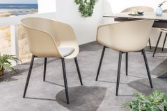 Moderner Stuhl DESIGNO greige schwarz Kunststoff Gartenstuhl mit Armlehnen Indoor Outdoor