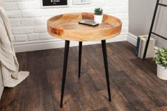 Massiver Beistelltisch PURE NATURE 45cm natur Mangoholz rund mit schwarzen Metallbeinen