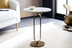 Runder Beistelltisch ELEGANCE 60cm weiß gold antik Marmor Metall Aluminium handmade