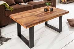 Massivholz Couchtisch IRON CRAFT 100cm braun Sheesham stone finish Industrial Design