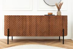 Massives Sideboard ADLON 180cm braun Mangoholz schwarz Metall 3D-Front in Wabenstruktur