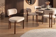Design Stuhl BELLANO creme beige Chenille Cremona Metallgestell Walnuss