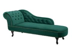 Design Récamière CHESTERFIELD 170cm smaragdgrün Samt Knopfheftung Nietenbesatz