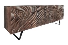 Massives Sideboard FLUID 175cm braun Mangoholz 3D-Design Kufengestell