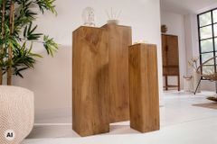 Design Deko Säule 3er Set MAKASSAR 80cm braun honey finish Mangoholz Handarbeit